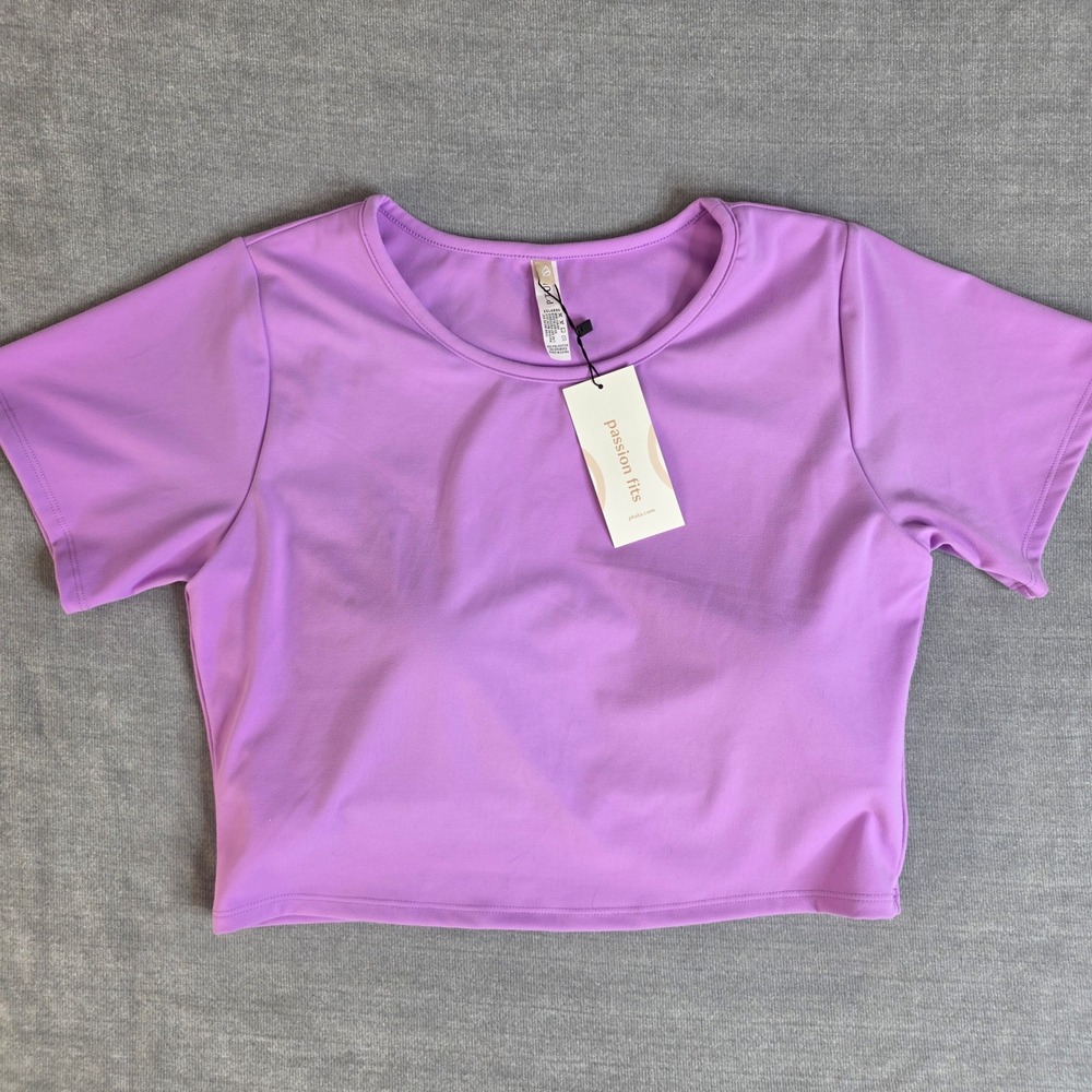 P'Tula Crop Top Womens XXL Purple Passion Fits Built-in Bra Activewear Gym NEW